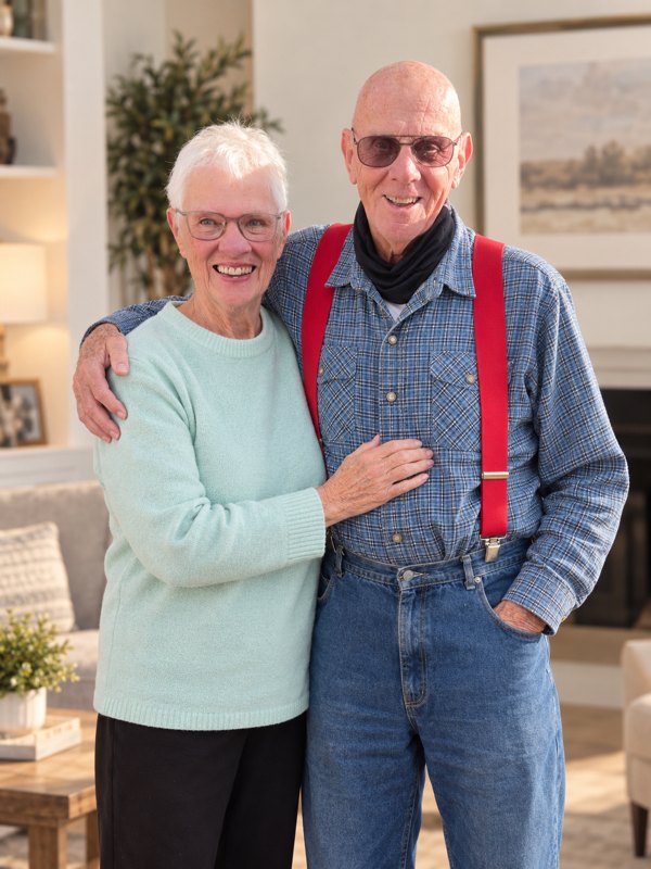 A senior couple at home